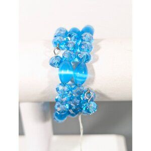 Croft &‎ Barrow Blue Glass Cats Eye Bead Coil Wrap Bracelet NEW 6" Flex